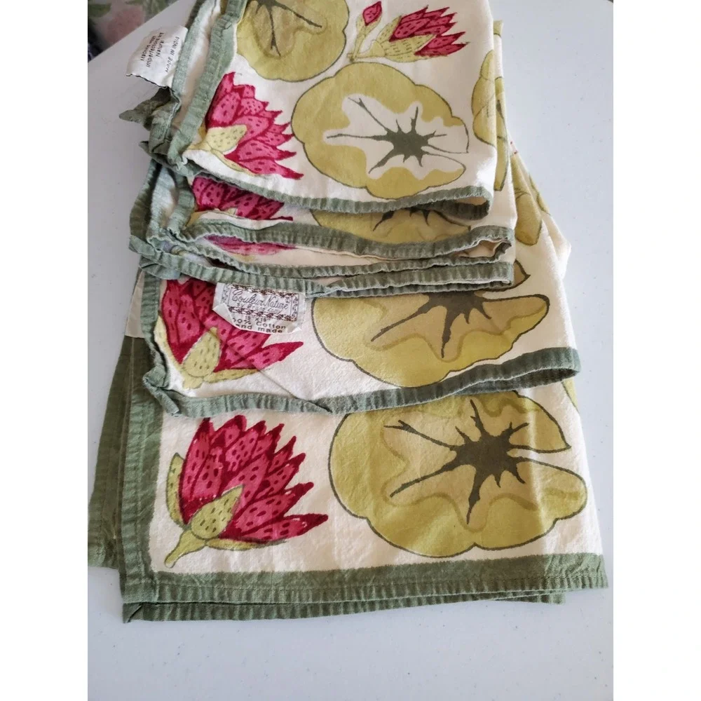 Couleur Nature French Provincial Water Lily Cotton Tablecloth 59x59 & 4 Napkins
